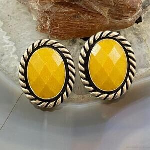 Carolyn Pollack Sterling Oval Yellow Jasper and Quartz Doublet Clip-On Earrings